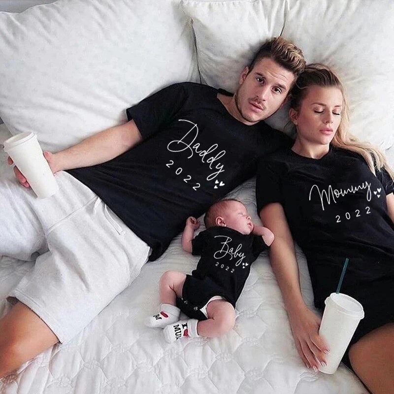 Funny Daddy Mommy Brother Sister Baby 2022 Family Matching Clothes Outfits Father Son Mother and Daughter Tshirts Baby Clothes