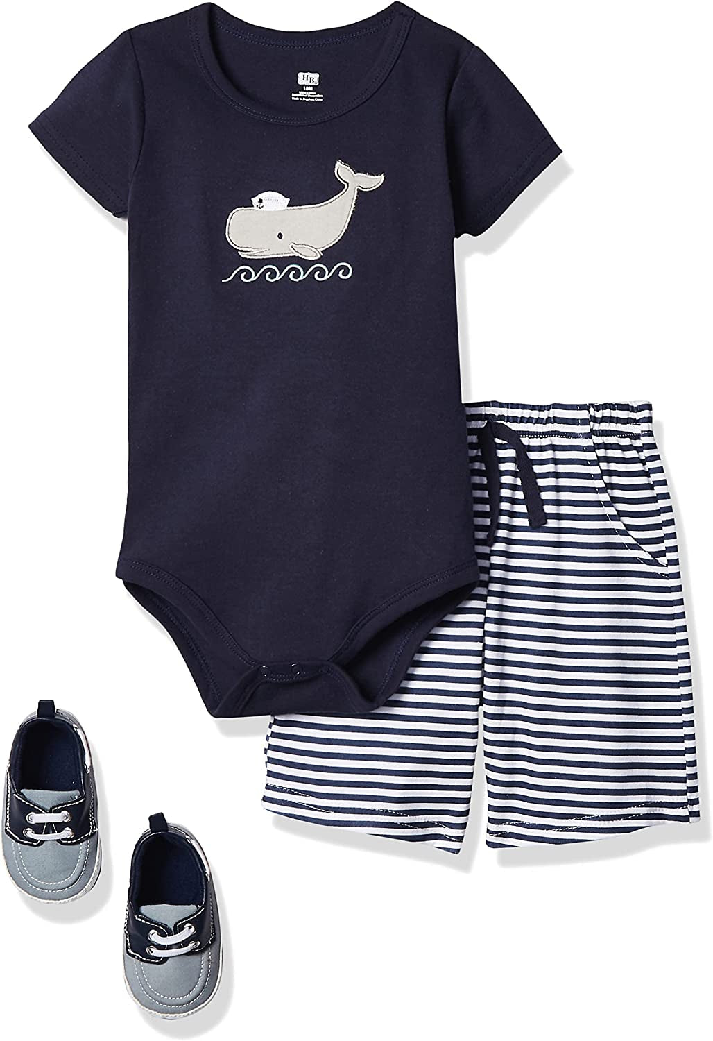 Unisex Baby Cotton Bodysuit, Shorts and Shoe Set