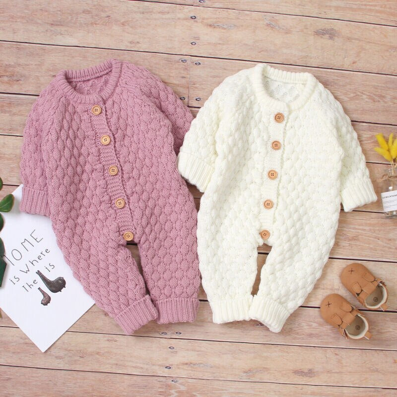 0-18M Newborn Infant Baby Girl Boy Romper Knitted Long Sleeve Jumpsuit Warm Autumn Winter Baby Clothes Costumes Solid