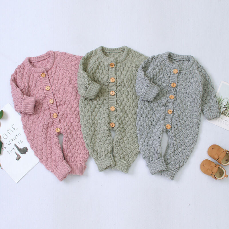 0-18M Newborn Infant Baby Girl Boy Romper Knitted Long Sleeve Jumpsuit Warm Autumn Winter Baby Clothes Costumes Solid