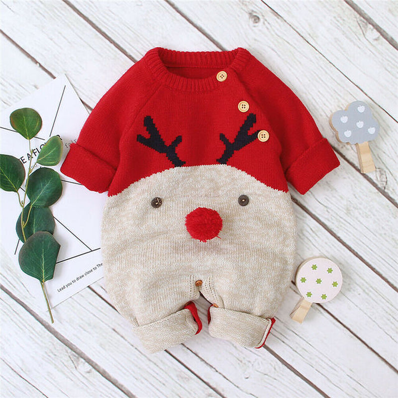 0-18M Christmas Baby Clothes Newborn Infant Boy Girl Deer Romper Knitted Warm Jumpsuit Xmas Baby Costumes Clothes