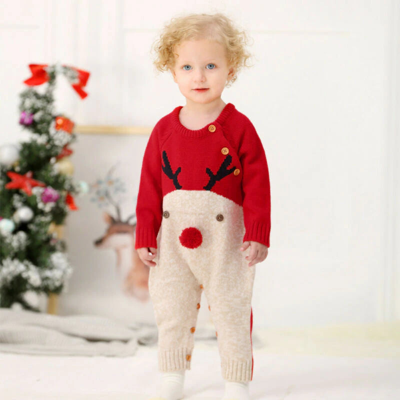 0-18M Christmas Baby Clothes Newborn Infant Boy Girl Deer Romper Knitted Warm Jumpsuit Xmas Baby Costumes Clothes