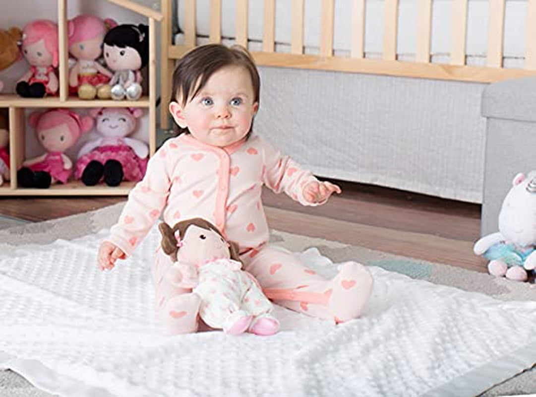 Plush Baby Doll with Rattle, Brunette Olivia, Pink, 9 Inch