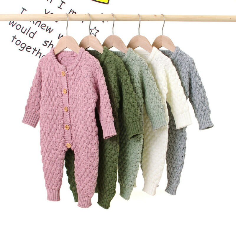 0-18M Newborn Infant Baby Girl Boy Romper Knitted Long Sleeve Jumpsuit Warm Autumn Winter Baby Clothes Costumes Solid