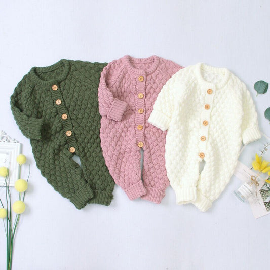 0-18M Newborn Infant Baby Girl Boy Romper Knitted Long Sleeve Jumpsuit Warm Autumn Winter Baby Clothes Costumes Solid