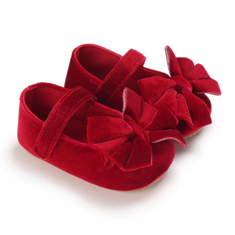 0-12M Princess Newborn Baby Girl Shoes Cute Bow Velvet Crib Shoes Christmas Xmas Gift