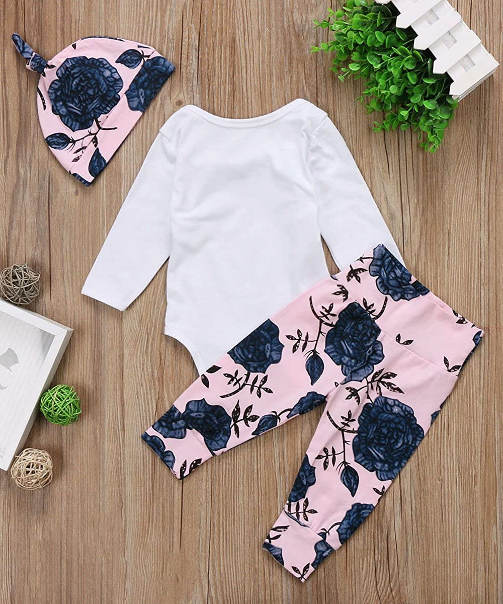 Baby Girls Little Sister Bodysuit Tops Floral Pants Bowknot Headband Outfits Set