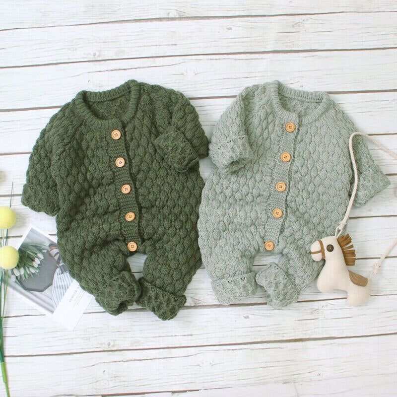 0-18M Newborn Infant Baby Girl Boy Romper Knitted Long Sleeve Jumpsuit Warm Autumn Winter Baby Clothes Costumes Solid